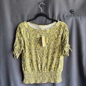 Michael Kors Olive Green Snake-Print Short Sleeve Top
